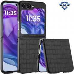 For Motorola Razr 2024 METKASE PU Vegan Leather Premium Hard Snap On Case Cover in Slide-Out Package