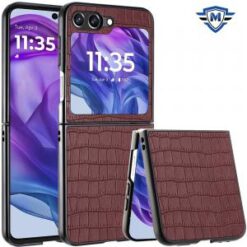 For Motorola Razr 2024 METKASE PU Vegan Leather Premium Hard Snap On Case Cover in Slide-Out Package