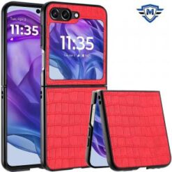 For Motorola Razr 2024 METKASE PU Vegan Leather Premium Hard Snap On Case Cover in Slide-Out Package