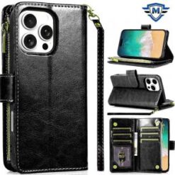 iPhone 16 Pro Max 6.9 inch METKASE Luxury Wallet Card ID Zipper Money Holder Case Cover in Slide