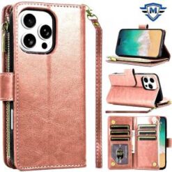 iPhone 16 Pro Max 6.9 inch METKASE Luxury Wallet Card ID Zipper Money Holder Case Cover in Slide