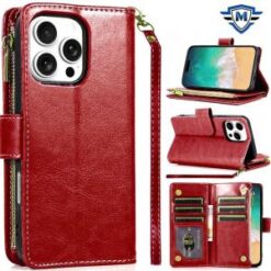 iPhone 16 Pro Max 6.9 inch METKASE Luxury Wallet Card ID Zipper Money Holder Case Cover in Slide