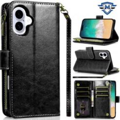 For iPhone 16 Plus 6.7 inch METKASE Luxury Wallet Card ID Zipper Money Holder Case Cover in Slide-Ou