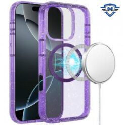 [METKASE]  iPhone 16 Pro 6.3 inch Glitter Case with Magnetic Circle - Purple Glitter