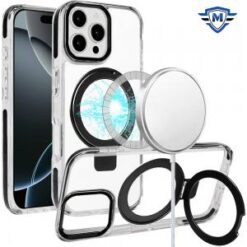 [METKASE]  iPhone 16 Pro Max 6.9 inch Magnetic Tough Trasparent Hybrid with Stand - Black