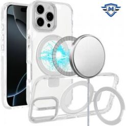 [METKASE]  iPhone 16 Pro Max 6.9 inch Magnetic Tough Trasparent Hybrid with Stand - Clear