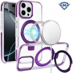 [METKASE]  iPhone 16 Pro Max 6.9 inch Magnetic Tough Trasparent Hybrid with Stand - Purple