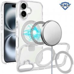 [METKASE] For iPhone 16 Plus 6.7 inch Magnetic Tough Trasparent Hybrid with Stand - Clear