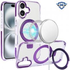 [METKASE] For iPhone 16 Plus 6.7 inch Magnetic Tough Trasparent Hybrid with Stand - Purple