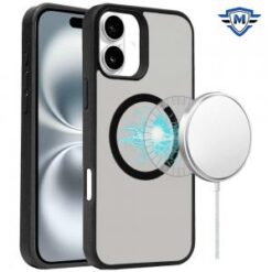 [METKASE] For iPhone 16 Plus 6.7 inch Magnetic Circle Smooth Touch Tough Hybrid - Black