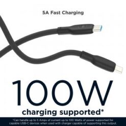 Motorola TurboPower Silicone 5A Black USB-C to USB-C Cable- 100W, 40k bends, Flexible for Type C 6.6