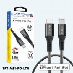 3 Feet [Type C (PD) - iPhone Lightning - MFI] - 3 AMP Fast Charging RIVIERA - BLACK Braided (7)