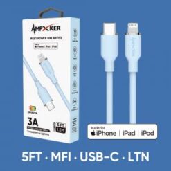 5 FT [TypeC - LIGHTNING] - MFI Apple Certified - 3A Fast Charging Silicone Cable - Blue/Silver (LANE