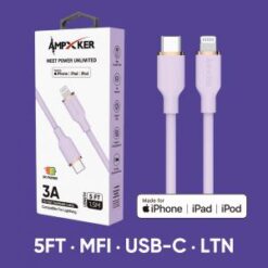 5 FT [TypeC - LIGHTNING] - MFI Apple Certified - 3A Fast Charging Silicone Cable - Light Purple/Rose