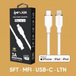 5 FT [TypeC - LIGHTNING] - MFI Apple Certified - 3A Fast Charging Silicone Cable - White/RoseGold (L