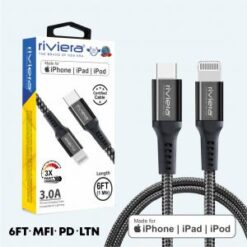 6 Feet [Type C (PD) - iPhone Lightning - MFI] 3 AMP Fast Charging RIVIERA - BLACK Braided (9)