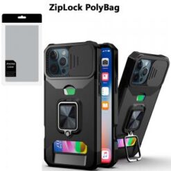 [PolyBag]  iPhone 16 Pro 6.3 inch Multi-Functional Card Magnetic Ring Stand Hybrid Camera - Black