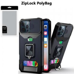 [PolyBag]  iPhone 16 Pro 6.3 inch Multi-Functional Card Magnetic Ring Stand Hybrid Camera - Blue