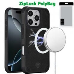 [PolyBag]  iPhone 16 Pro 6.3 inch Magnetic Heavy Duty Hybrid Case with Rotational Stand - Black