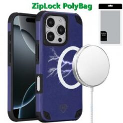 [PolyBag]  iPhone 16 Pro 6.3 inch Magnetic Heavy Duty Hybrid Case with Rotational Stand - Dark Bl