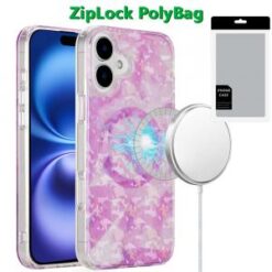 [PolyBag] For iPhone 16 Plus 6.7 inch Magnetic Double Layer IMD Design Case - Pink Holographic