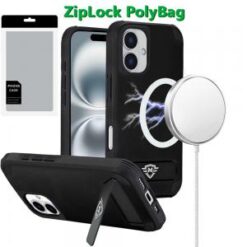 [PolyBag]  iPhone 16 6.1 inch Magnetic Heavy Duty Hybrid Case with Side Kick-Stand - Red