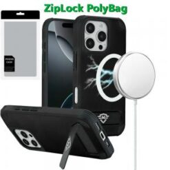 [PolyBag]  iPhone 16 Pro 6.3 inch Magnetic Heavy Duty Hybrid Case with Side Kick-Stand - Black