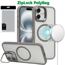 [PolyBag] For iPhone 16 Plus 6.7 inch Magnetic COOL with Camera STAND Hybrid - Grey