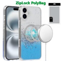 [PolyBag] For iPhone 16 Plus 6.7 inch Magnetic Glitter Epoxy Transparent Hybrid - Blue