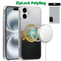 [PolyBag] For iPhone 16 Plus 6.7 inch Magnetic Glitter Epoxy Transparent Hybrid - Gold Black