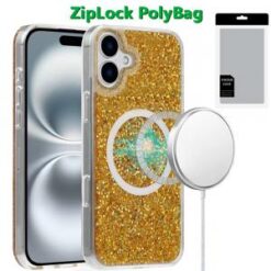 [PolyBag] For iPhone 16 Plus 6.7 inch Magnetic Glitter Epoxy Transparent Hybrid - Gold Glitter
