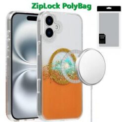 [PolyBag] For iPhone 16 Plus 6.7 inch Magnetic Glitter Epoxy Transparent Hybrid - Orange