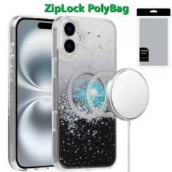 [PolyBag] For iPhone 16 Plus 6.7 inch Magnetic Glitter Epoxy Transparent Hybrid - Silver Black