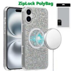 [PolyBag] For iPhone 16 Plus 6.7 inch Magnetic Glitter Epoxy Transparent Hybrid - Silver Glitter