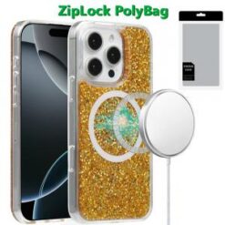 [PolyBag]  iPhone 16 Pro 6.3 inch Magnetic Glitter Epoxy Transparent Hybrid - Gold Glitter