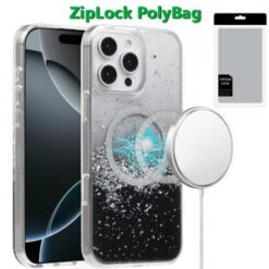 [PolyBag]  iPhone 16 Pro 6.3 inch Magnetic Glitter Epoxy Transparent Hybrid - Silver Black