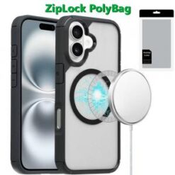 [PolyBag] For iPhone 16 Plus 6.7 inch Magnetic DEFENSE Transparent Hybrid - Black