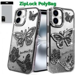 iPhone 16 6.1 inch Butterfly Freedom Shimmer Glitter Thick TPU Case Cover - Gold