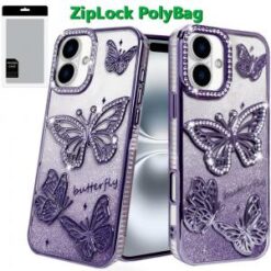 iPhone 16 6.1 inch Butterfly Freedom Shimmer Glitter Thick TPU Case Cover - Rose Gold