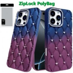 iPhone 16 Pro Max 6.9 Floral Joy Glitter Shimmer Leather Feel Thick TPU Case - Dark Blue/Burgund