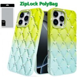 iPhone 16 Pro Max 6.9 Floral Joy Glitter Shimmer Leather Feel Thick TPU Case - Light Green/Teal