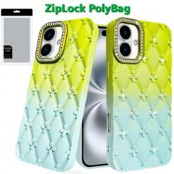 iPhone 16 6.1 inch Floral Joy Glitter Shimmer Leather Feel Thick TPU Case - Yellow/Green
