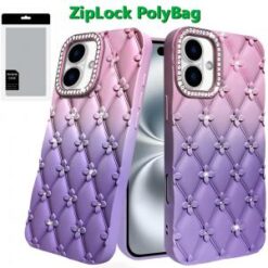 iPhone 16 6.1 inch Floral Joy Glitter Shimmer Leather Feel Thick TPU Case - Orange/Pink