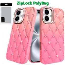 iPhone 16 6.1 inch Floral Joy Glitter Shimmer Leather Feel Thick TPU Case - Light Blue/Light Pin