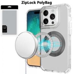 [PolyBag]  iPhone 16 Pro Max 6.9 inch Magnetic Ring Circle Bling Chrome 3in1 Hybrid Case - Clear