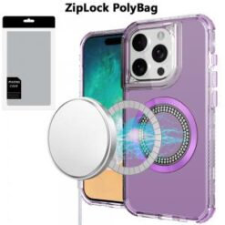 [PolyBag]  iPhone 16 Pro Max 6.9 inch Magnetic Ring Circle Bling Chrome 3in1 Hybrid Case - Purple