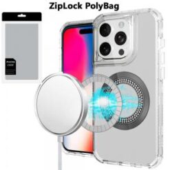 [PolyBag]  iPhone 16 Pro 6.3 inch Magnetic Ring Circle Bling Chrome 3in1 Hybrid Case - Clear