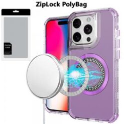 [PolyBag]  iPhone 16 Pro 6.3 inch Magnetic Ring Circle Bling Chrome 3in1 Hybrid Case - Purple