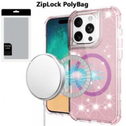 [PolyBag]  iPhone 16 Pro Max 6.9 inch Magnetic Ring Glitter 3in1 Hybrid Case Cover - Pink