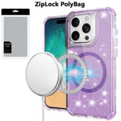[PolyBag]  iPhone 16 Pro Max 6.9 inch Magnetic Ring Glitter 3in1 Hybrid Case Cover - Purple